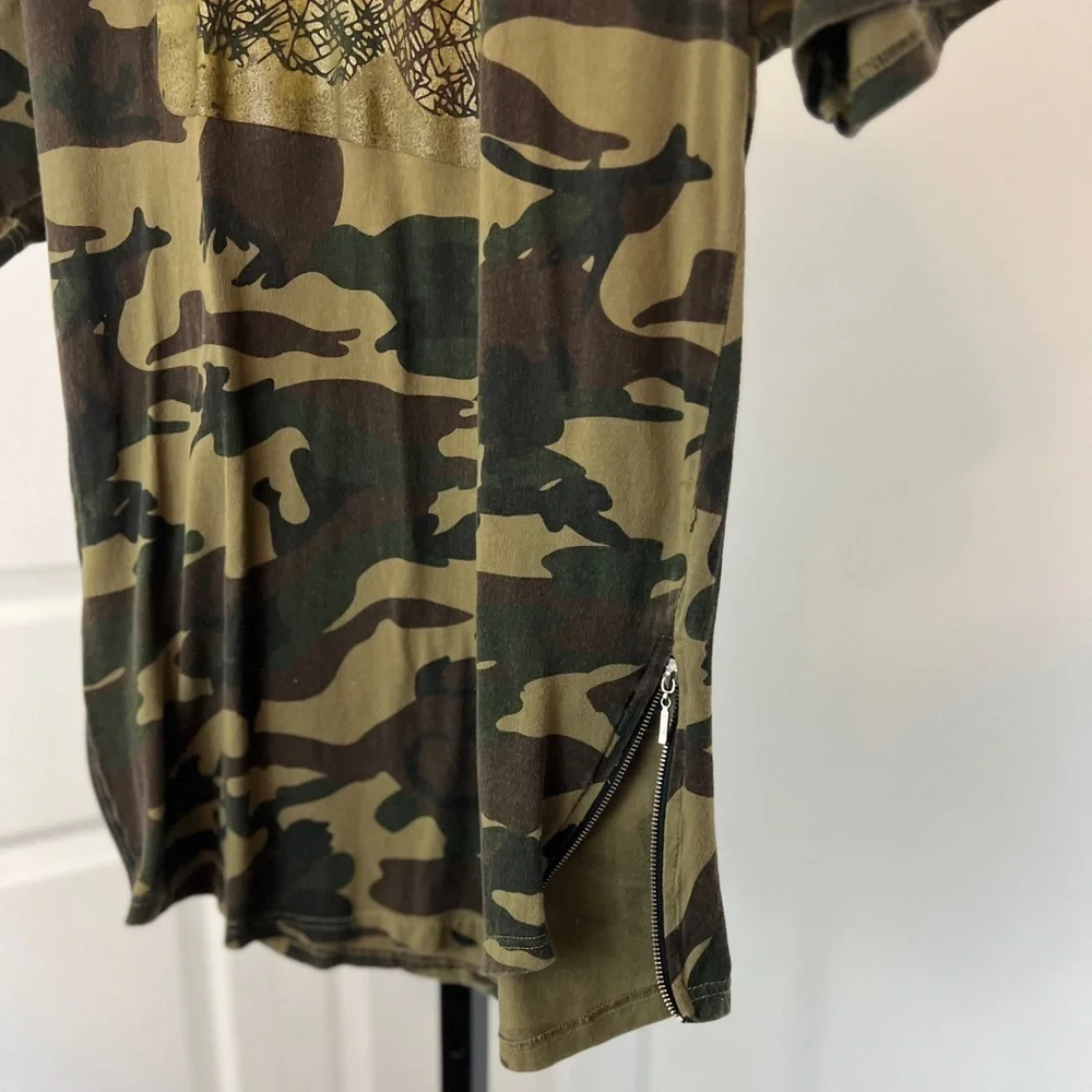 Focus Quality Wear Women's Camouflage T-shirt 100% Cotton Zipped Hip Slits Med - Picture 3 of 4
